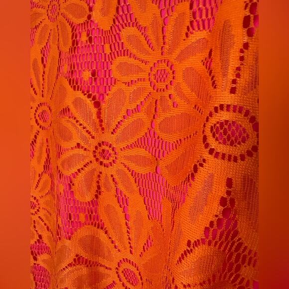 NWT Karin Stevens Sleeveless Pink Shift Dress With Orange Lace Overlay Size 16 - Picture 2 of 8